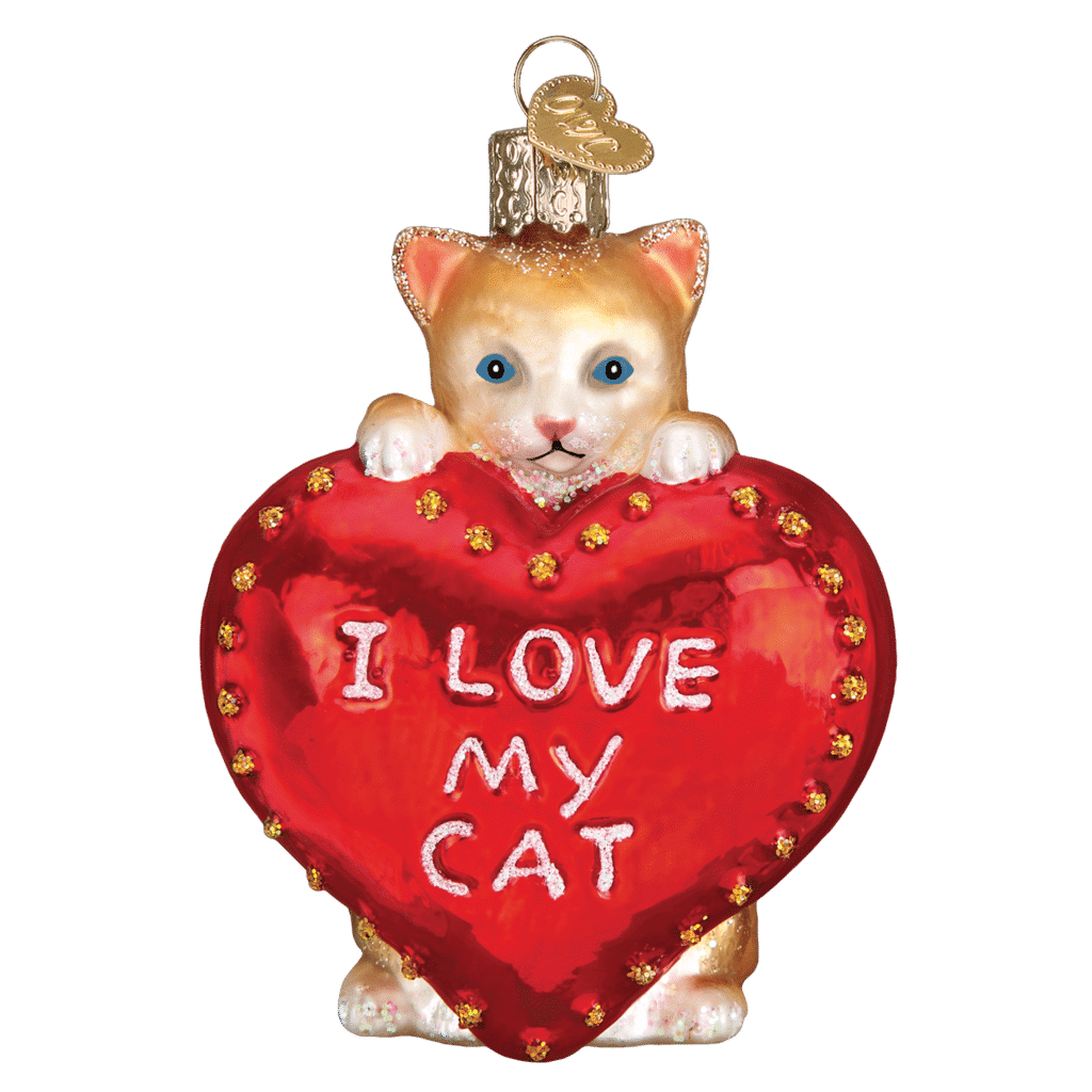 Old World Christmas Blown Glass I Love My Cat Heart Ornament