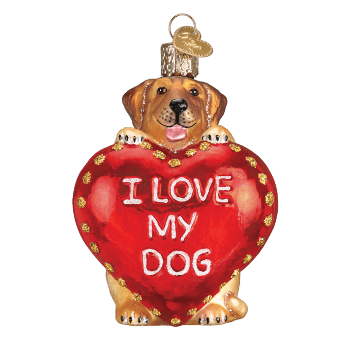 Old World Christmas Blown Glass I Love My Dog Heart Ornament