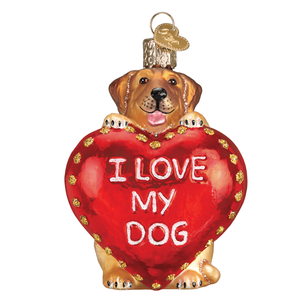 Old World Christmas Blown Glass I Love My Dog Heart Ornament