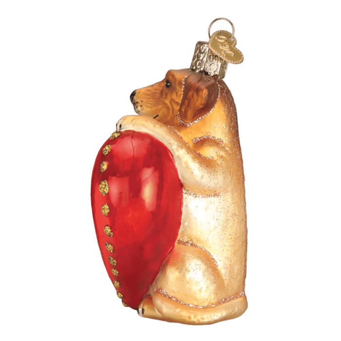 Old World Christmas Blown Glass I Love My Dog Heart Ornament