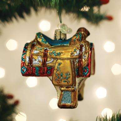Western Saddle Blown Glass Ornament   Old World Christmas