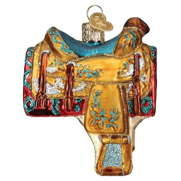 Western Saddle Blown Glass Ornament   Old World Christmas
