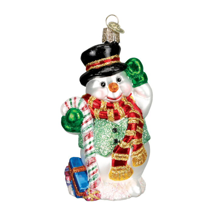 Old World Christmas Blown Glass Candy Cane Snowman Ornament