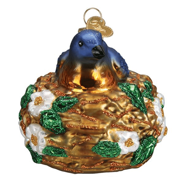 Old World Christmas Blown Glass Bird in Nest Ornament