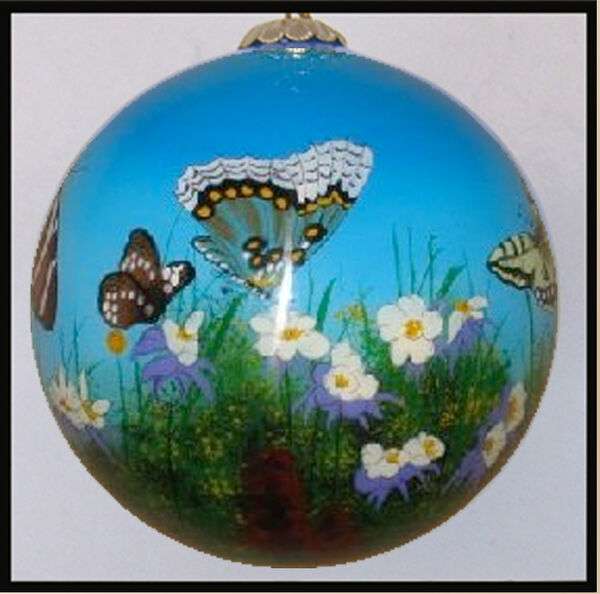 Colorado Butterflies and Flowers Painted Glass Ornament