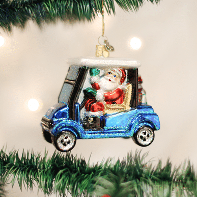 Old World Christmas Blown Glass Golf Cart Santa Ornament
