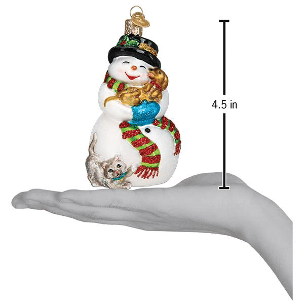Old World Christmas Blown Glass Snowman with Playful Pets Ornament