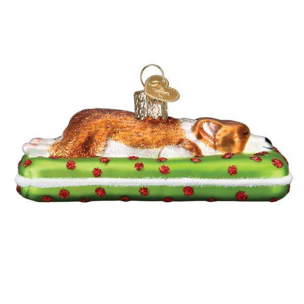 Old World Christmas Blown Glass Sleepy Corgi Ornament