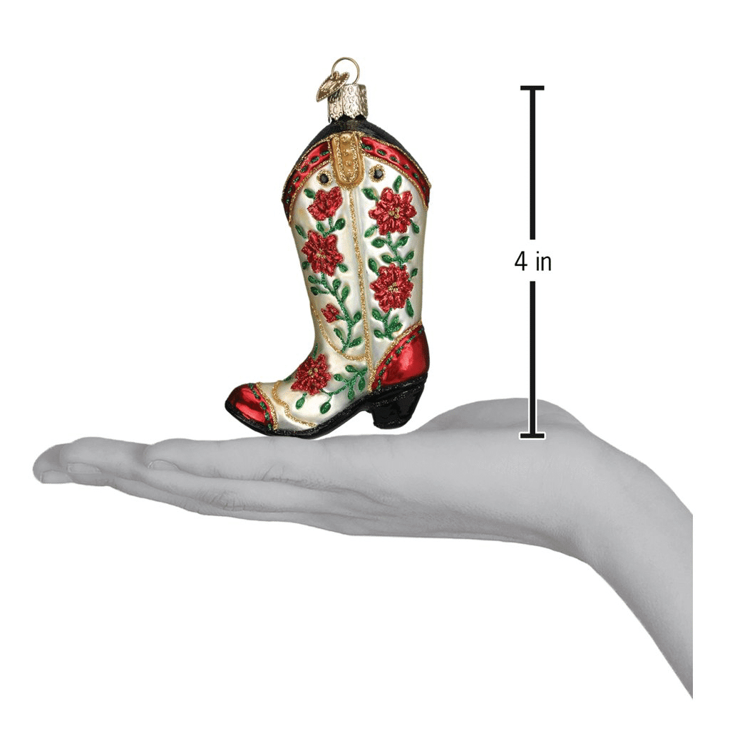 Old World Christmas Blown Glass Christmas Cowgirl Boot Ornament