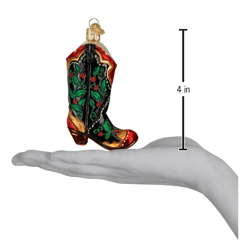 Old World Christmas Blown Glass Holly Berry Cowboy Boot Ornament