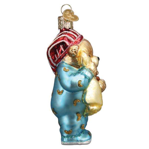 Old World Christmas Blown Glass Bedtime Teddy Bear Ornament