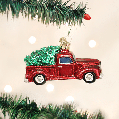 Old World Christmas Blown Glass Old Truck with Tree Ornament