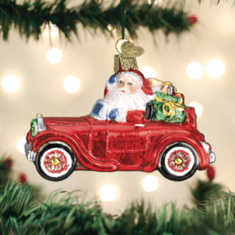 Old World Christmas Blown Glass Santa in Antique Car Ornament