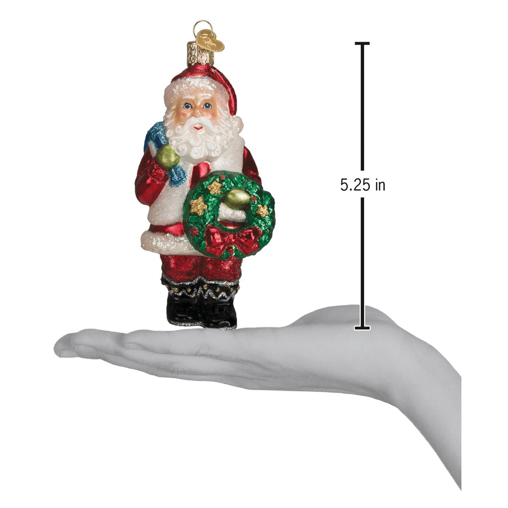 Old World Christmas Blown Glass Santa with Wreath Ornament