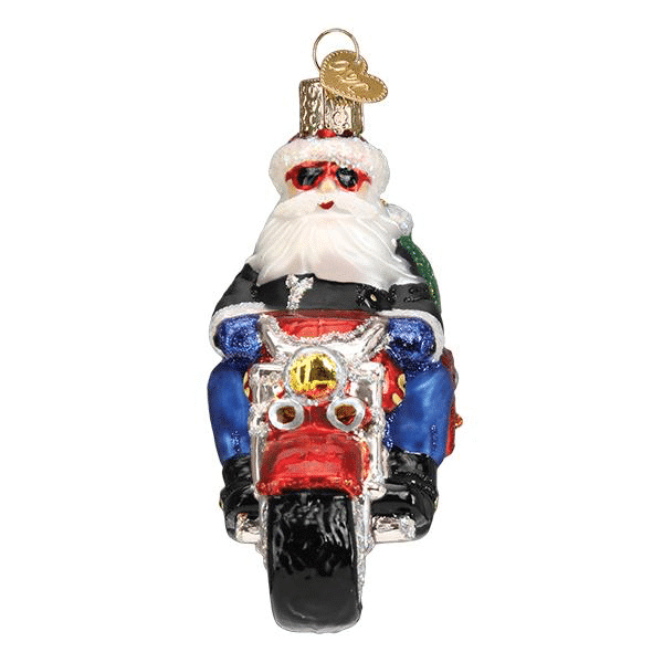Old World Christmas Blown Glass Biker Santa Ornament