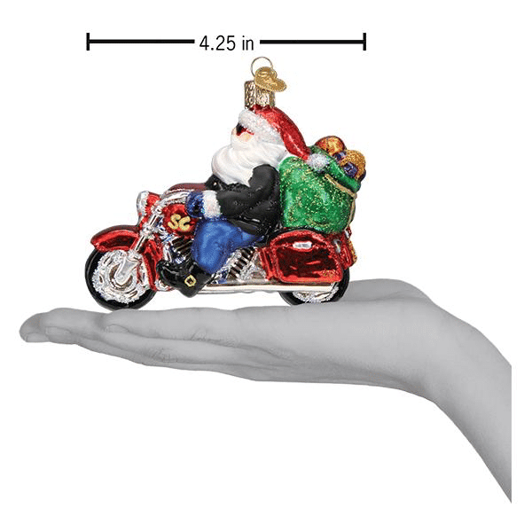 Old World Christmas Blown Glass Biker Santa Ornament