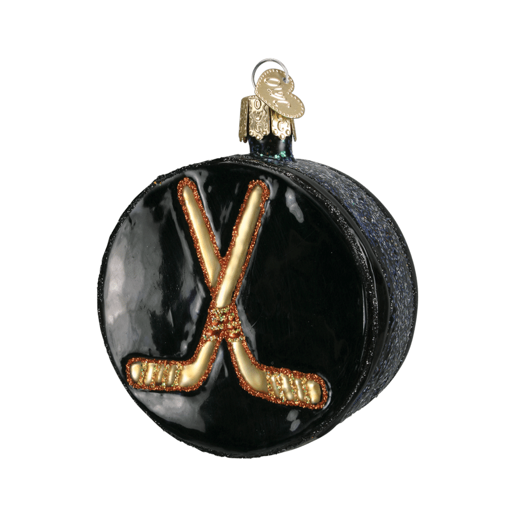 Old World Christmas Blown Glass Hockey Puck Ornament