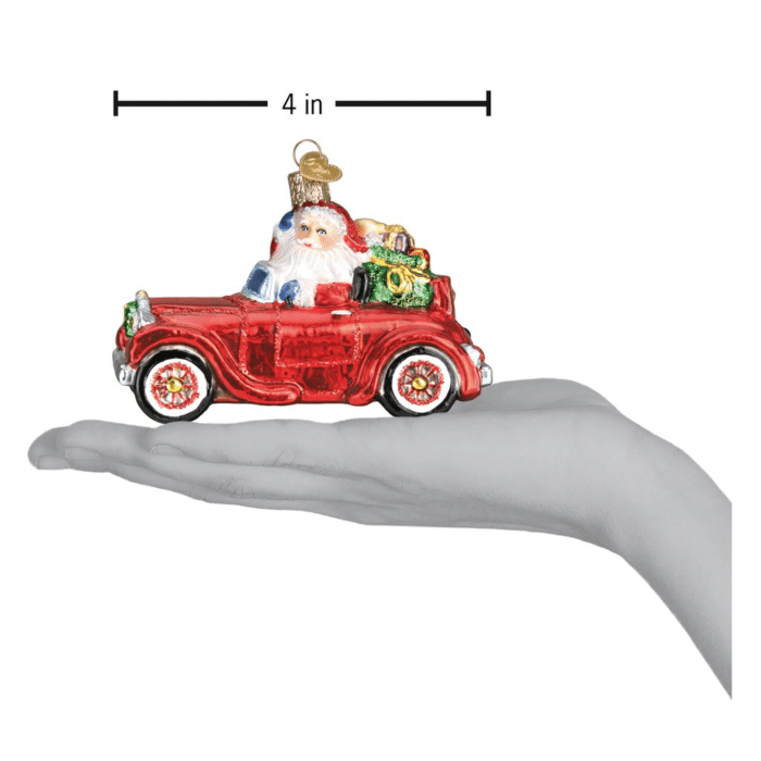 Old World Christmas Blown Glass Santa in Antique Car Ornament