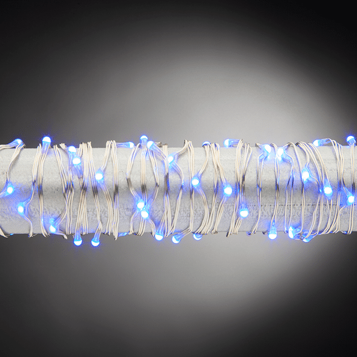 Blue Colored Micro Led Lights on Silver Wire with Timer