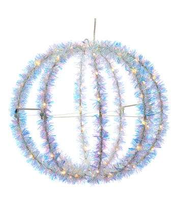 Silver Iridescent Tinsel Multi color or Warm White Led Foldable Metal Sphere 12