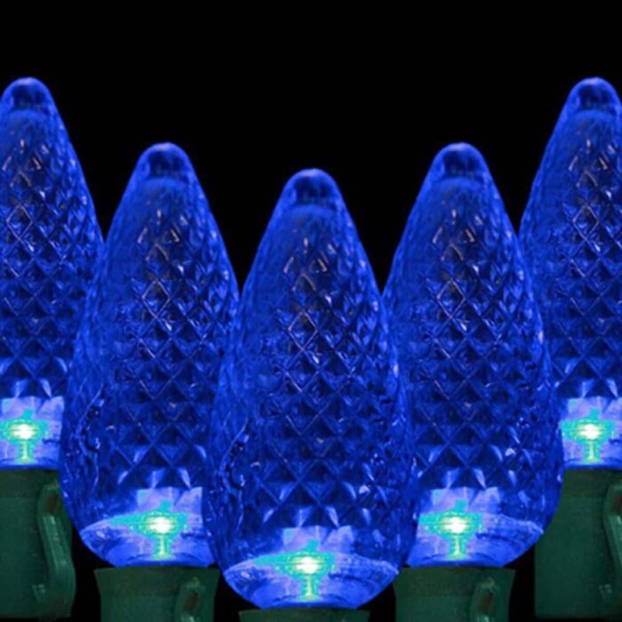 Set of 25 C9 Blue Led Lights with Green Cord