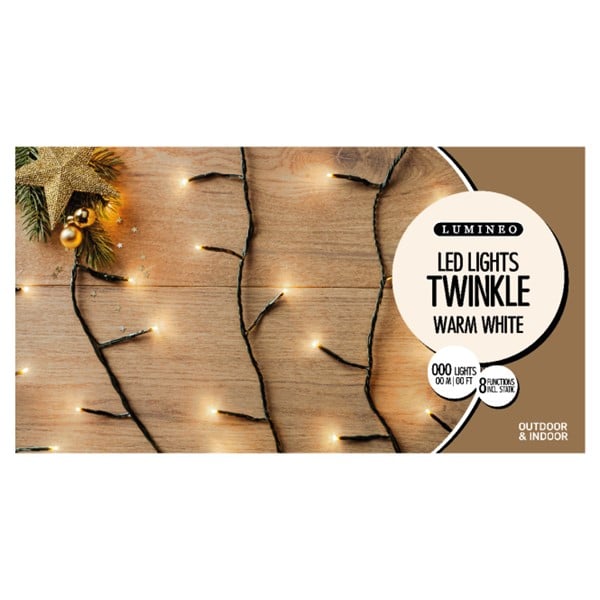 Set of 180 Warm White Led Twinkle Lights with Green Cord