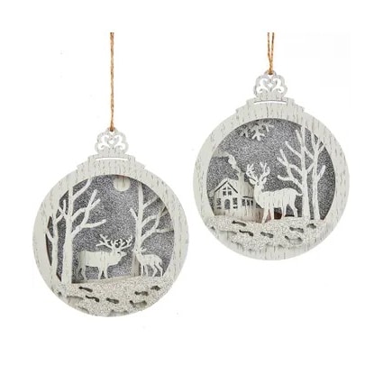 White  Gray Wooden Deer Ornaments