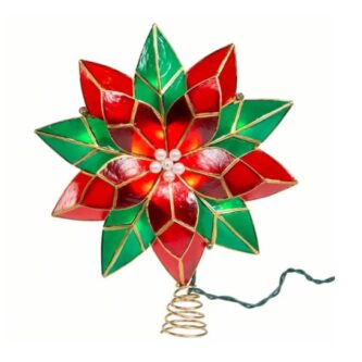 Capiz Poinsettia Lit Treetop