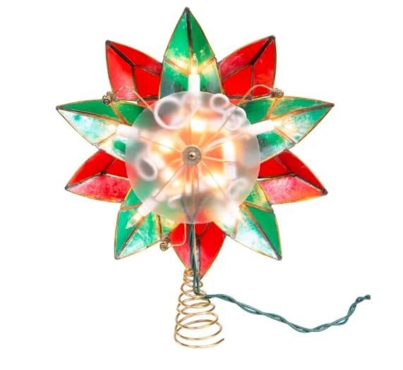 Capiz Poinsettia Lit Treetop Back