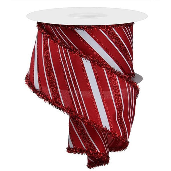 Red Stripe Tinsel Ribbon 25