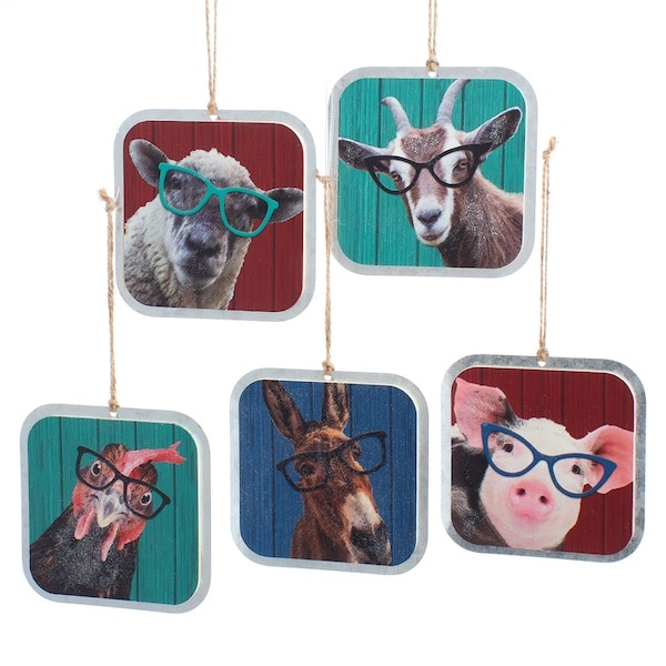 Farm Animals in Glasses Ornaments
