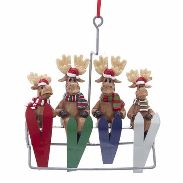 Moose Family on Ski Lift Ornament Personalized 4