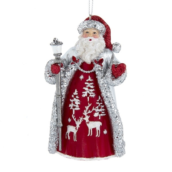 Ruby Red Silver Santa Ornament