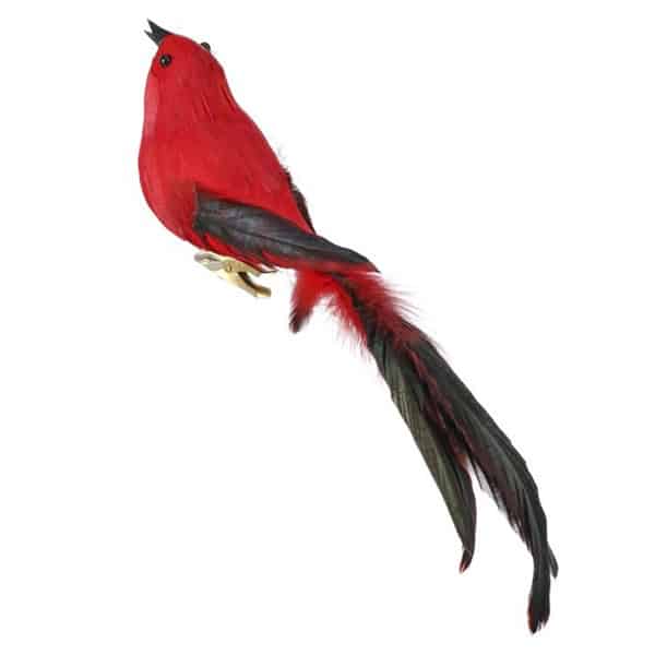 Red Bird with Long Feathers Clip on Ornament