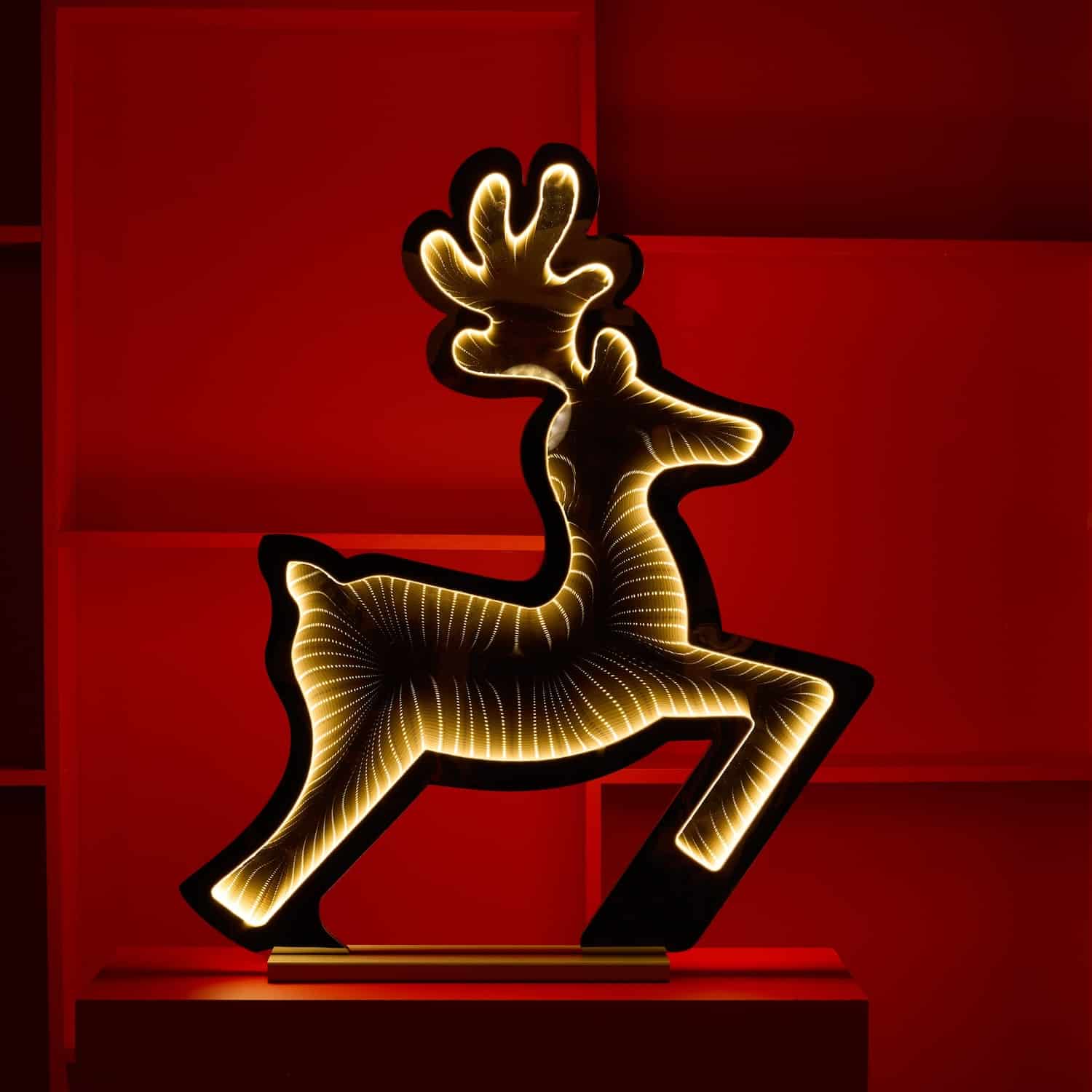Prancing Deer Infinity Light Lit Decor Red
