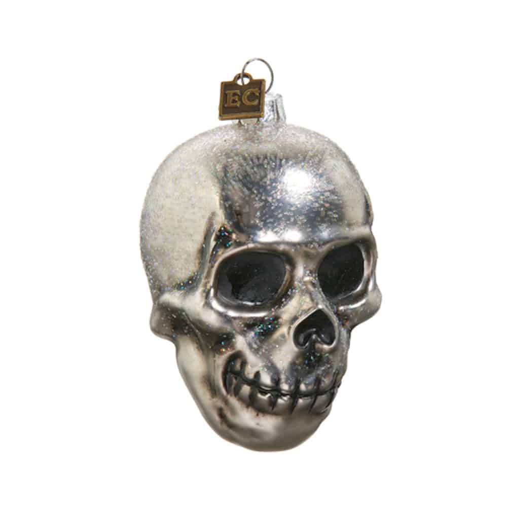 Skully the silver skull glass ornament