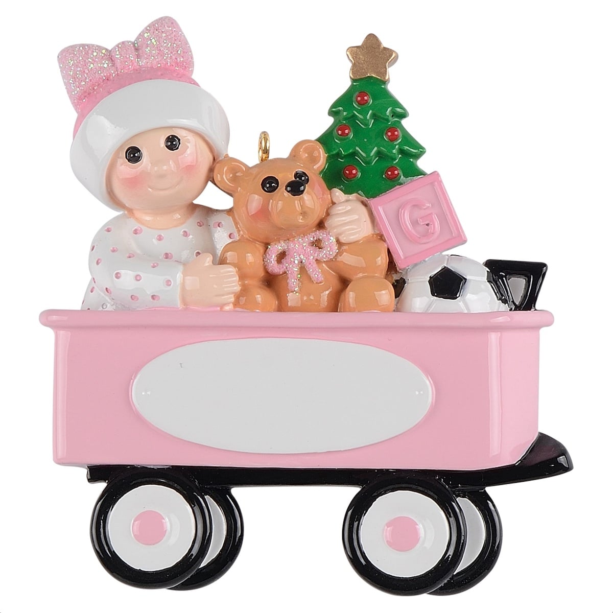 Christmas Baby Wagon Ornament Personalized Pink