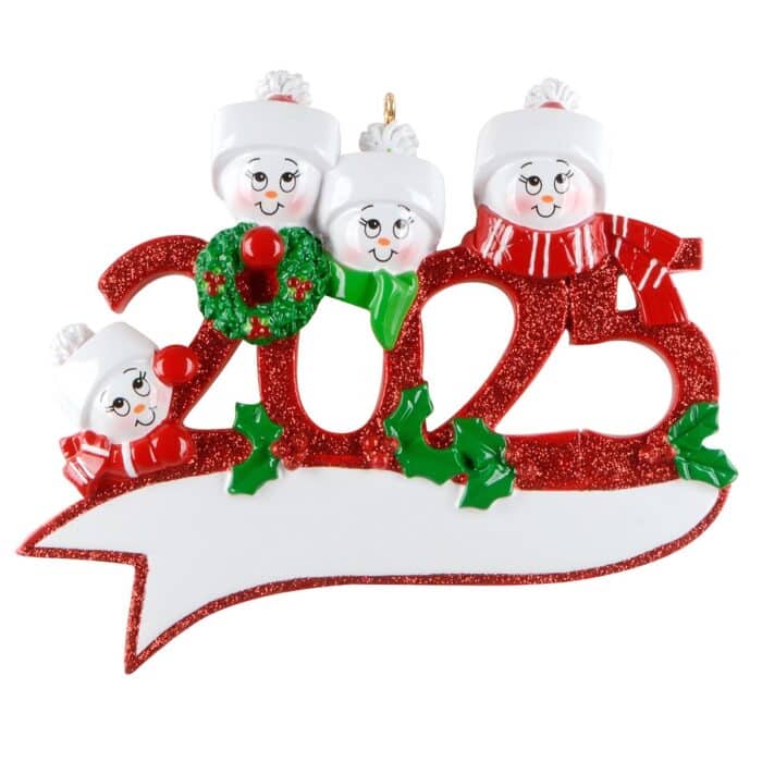 Snowman 2025 Family Ornament Personalized Four