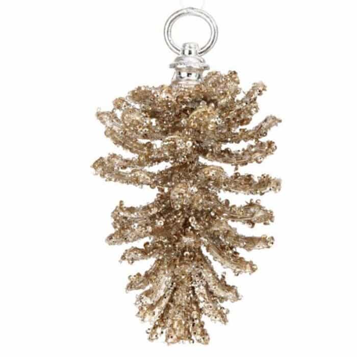 Glitter Iced Pinecone Ornaments Champagne Gold