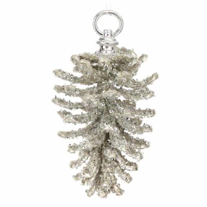 Glitter Iced Pinecone Ornaments Platinum