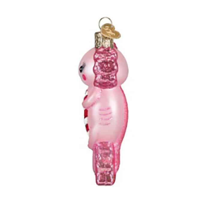 Axolotl with Candy Cane Ornament Old World Christmas Side