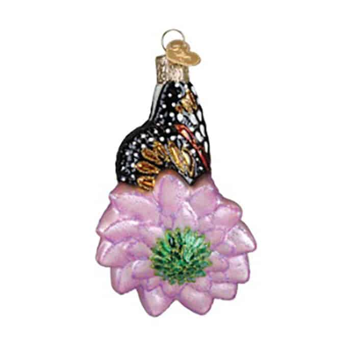 Monarch Butterfly on Flower Ornament Old World Christmas Back