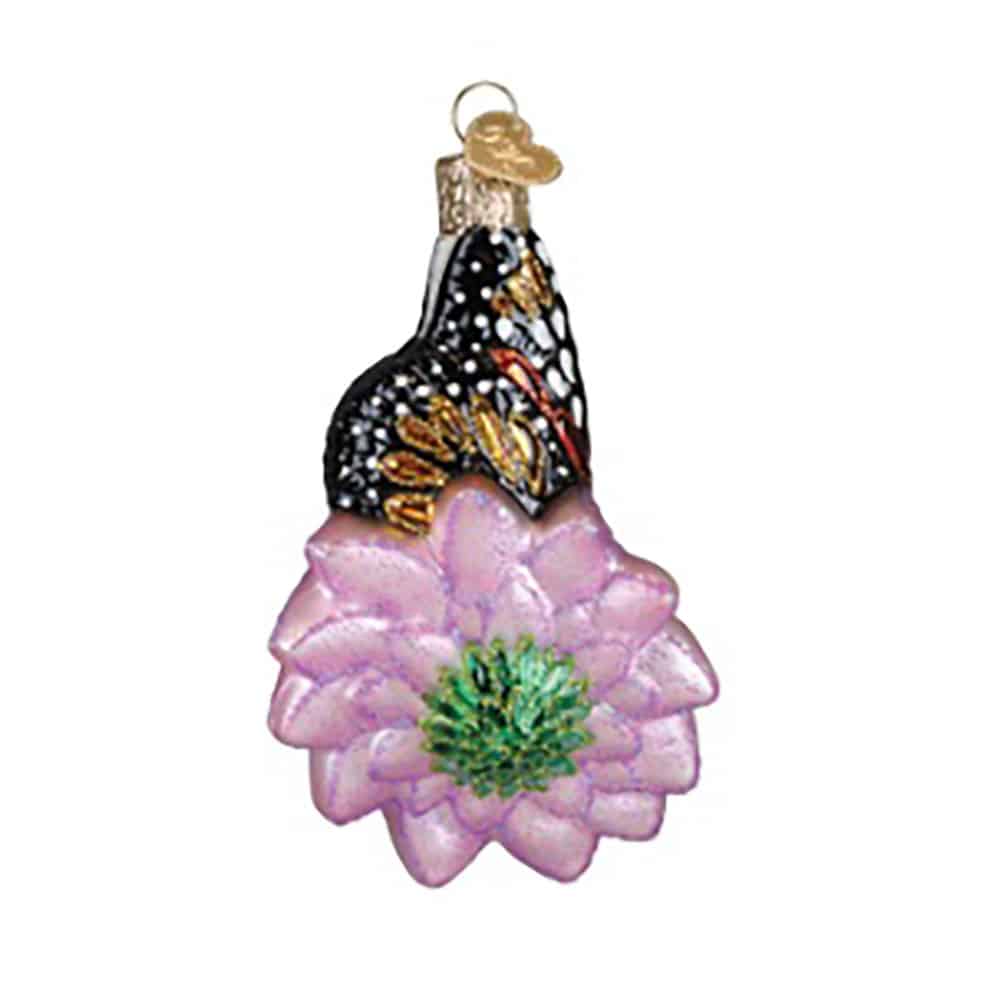 Monarch Butterfly on Flower Ornament Old World Christmas Back
