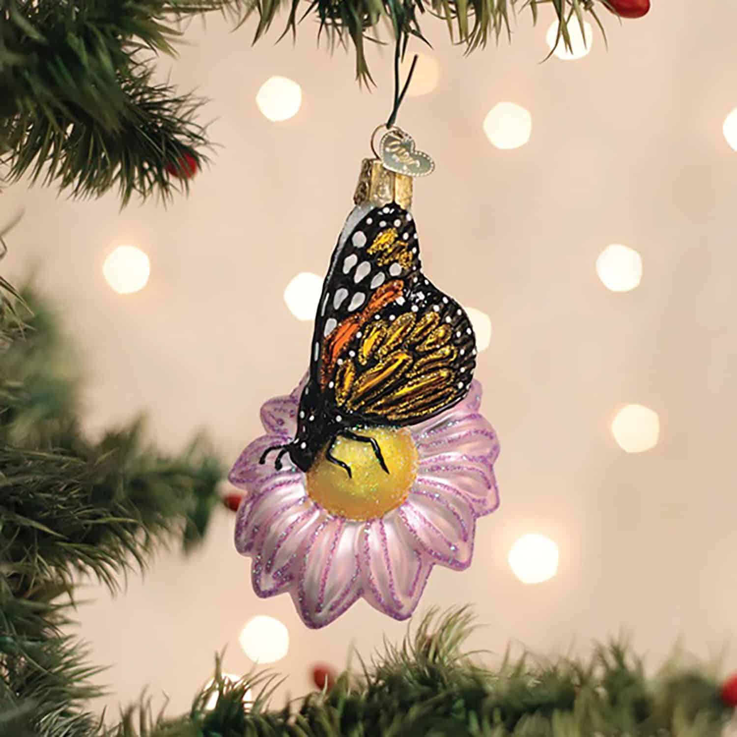 Monarch Butterfly on Flower Ornament Old World Christmas