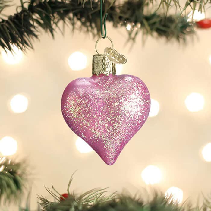 Pink Glittered Heart Ornament Old World Christmas