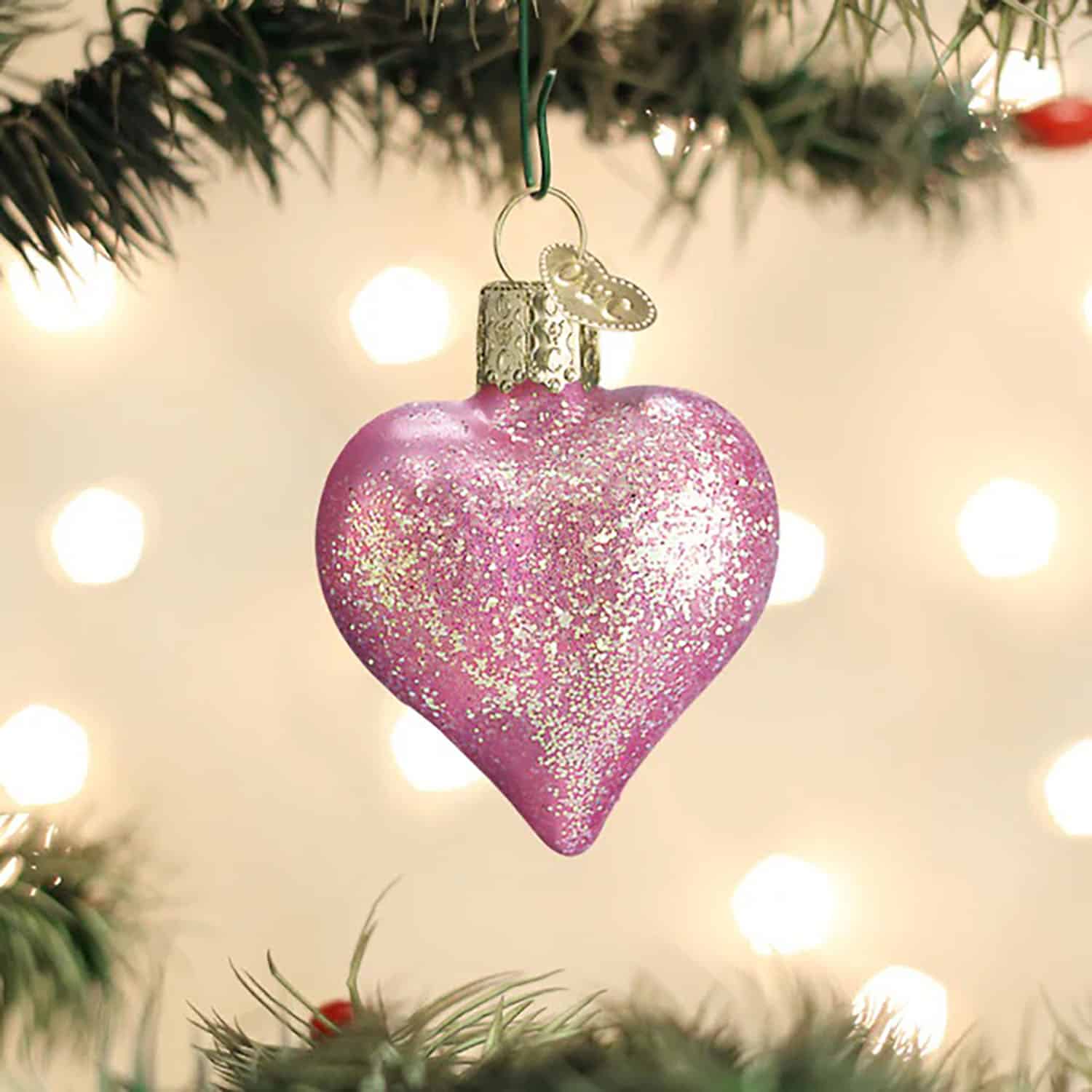 Pink Glittered Heart Ornament Old World Christmas