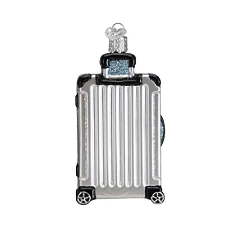 Rolling Suitcase Ornament Old World Christmas Back