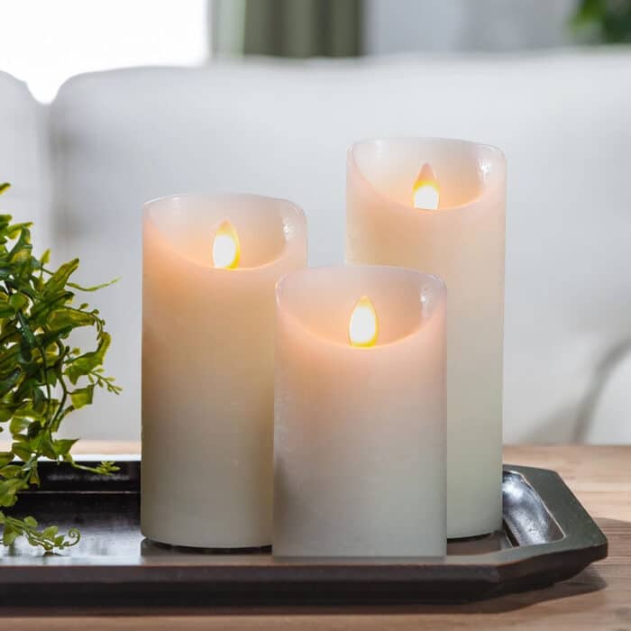 Ivory Led Pillar Aurora® Flame Candle Set Glamour