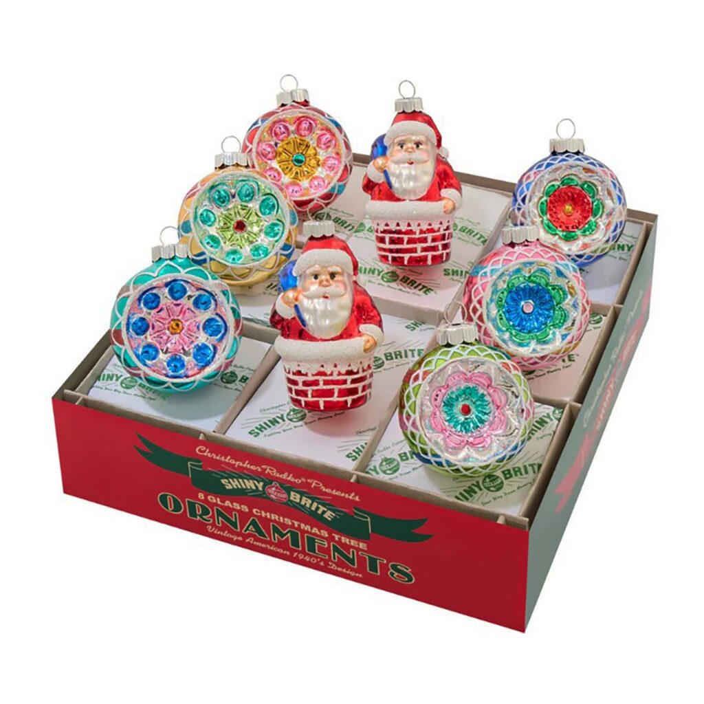 Christmas Confetti Reflector Rounds and Santa Shiny Brite by Radko