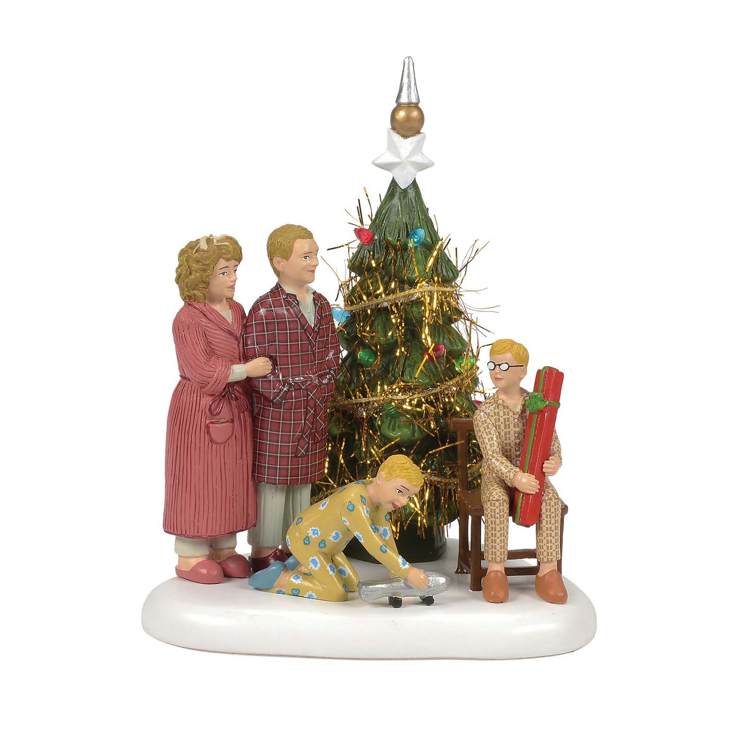 the Family Opens Their Gifts a Christmas Story Village Dept 56